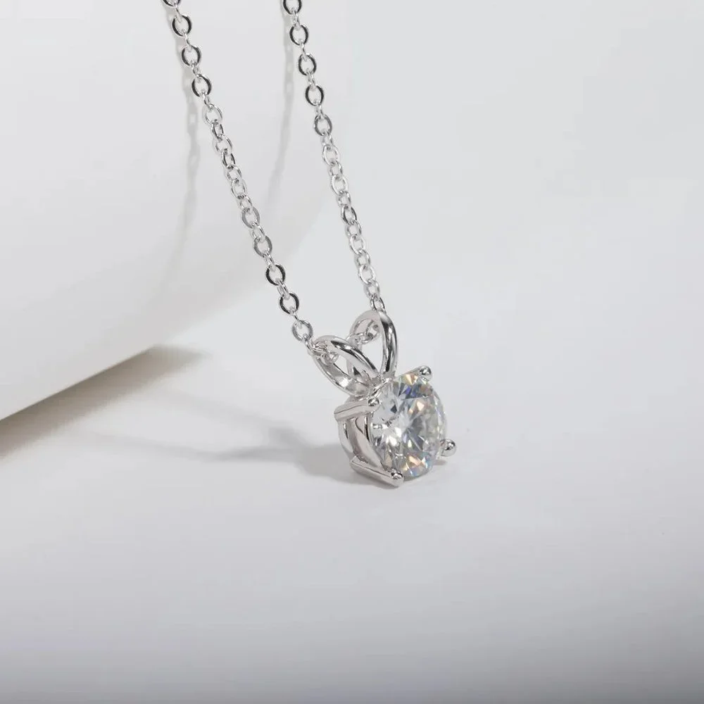 Certified 1ct. t.w. Moissanite Diamond Solitaire 4 Prone Pendant Necklace NEW